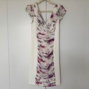 White House Black Market Pastel Floral Ruffle Dress Size 2